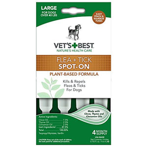 Vet's Best Topical Flea & Tick Treatment for Dogs over 40lbs, 4 Month Supply