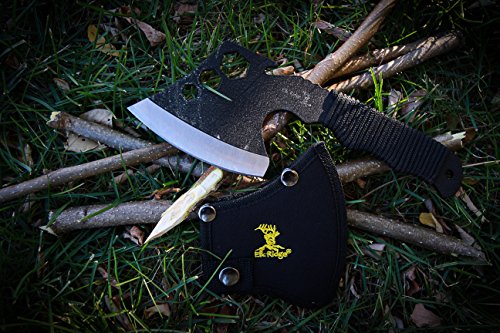 Elk Ridge - Outdoors Axe - 8-in Overall, 4-in Black Stainless Steel Axe Blade, Full Tang Construction, Black Cord Wrapped Handle, Nylon Sheath - ER-272