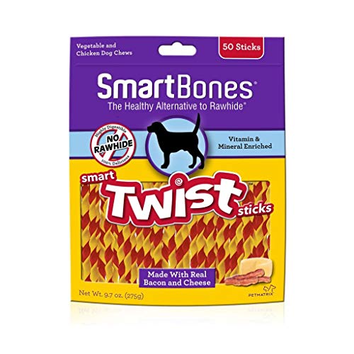 Smart Twist Sticks Chews for Dogs, Rawhide-Free -100-Count Bacon & Cheese-2 Pack