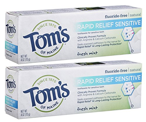 Tom's of Maine, Natural Rapid Relief Sensitive Toothpaste, Natural Toothpaste, Sensitive Toothpaste, Fresh Mint, 4 Ounce, 2-Pack