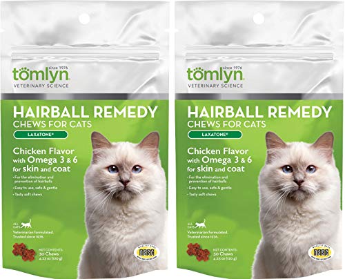 (2 Pack) TOMLYN Laxatone Soft Chews Hairball Formula Cat Treat (60 Count / 3.17oz / 90g Per Pack)