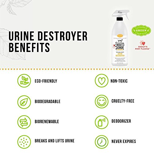 SKOUT'S HONOR Professional Strength, All-Natural Dog Urine Destroyer - Non-Toxic, Biodegradable, and Eco-Friendly - Odor Eliminating Technology Destroys Odor Molecules On Contact - 64-OZ Spray Bottle