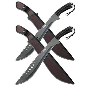 Jungle Master JM-031B Machete, Black Reverse Serrated Blade, Black Cord-Wrapped Handle, 21-Inch Overall, 2-Pack