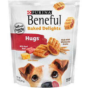 Purina Beneful Made in USA Facilities Dog Treats, Baked Delights Hugs With Real Beef & Cheese - (4) 8.5 oz. Pouches