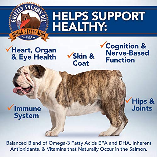 Grizzly Wild Alaskan Salmon Oil Dog Food Supplement Omega 3 Fatty Acids, 32 oz