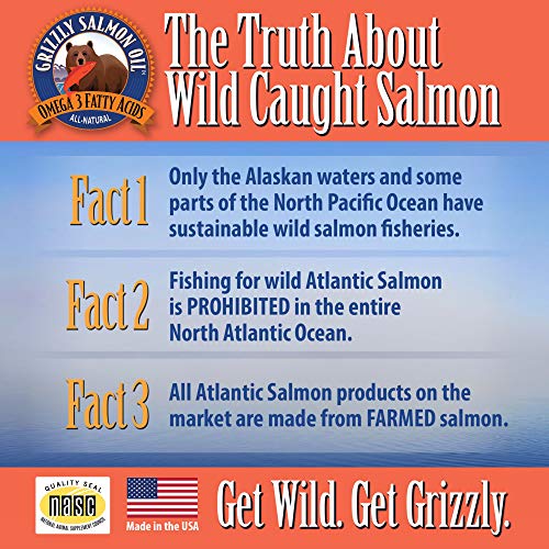 Grizzly Wild Alaskan Salmon Oil Dog Food Supplement Omega 3 Fatty Acids, 4 oz