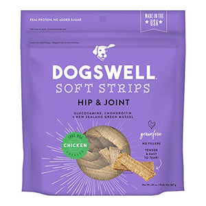 DOGSWELL Hip & Joint Dog Treats 100% Meaty, Grain Free, Glucosamine Chondroitin & Omega 3, Chicken Soft Strips 20 oz