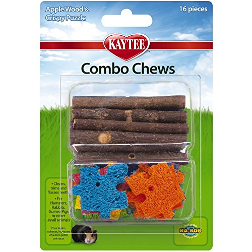 Kaytee 2 Pack of Combo Chews, 16 Pieces each, Apple Wood and Loofah Puzzle for Small Pets
