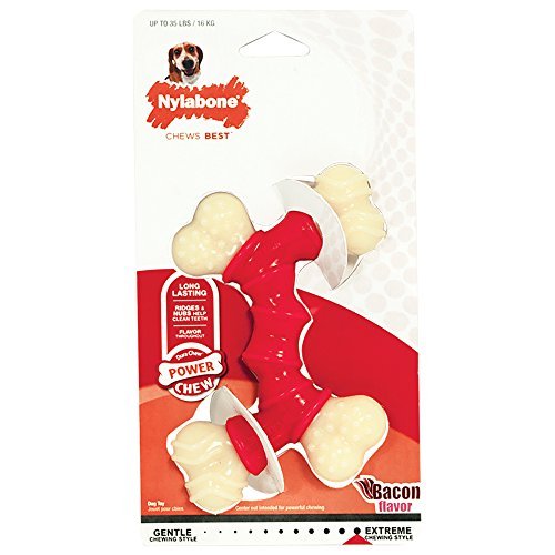 Nylabone 2 Pack of Power Chew Double Bones, Wolf, Bacon Flavor, for Dogs Up to 35 Pounds, Made in the USA