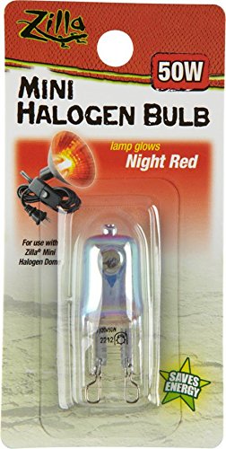 Zilla Reptile Terrarium Heat Lamps Mini Halogen Bulb, Night Red, 50W
