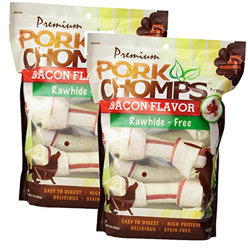 Scott Pet Products Pork Chomps Premium 8 Count Bacon Knotz for Dogs, 7-Inch -2 Pack