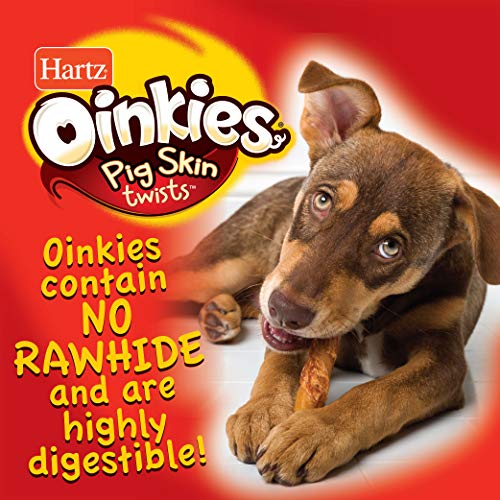 Hartz Oinkies Natural Smoked Pig Skin Twist Peanut Butter Stuffed Dog Treat Chews - 5 Pack
