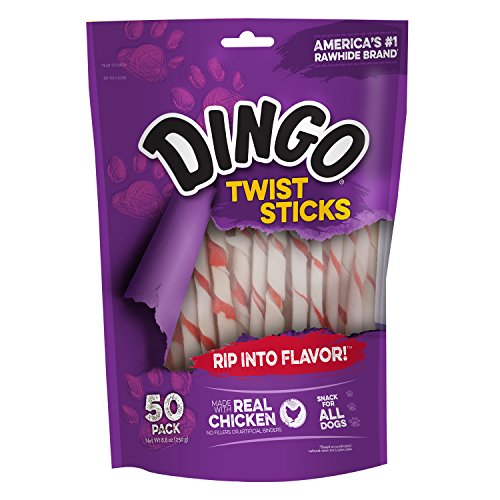 Dingo Twist Sticks Rawhide Chews, Made with Real Chicken, 50-Count