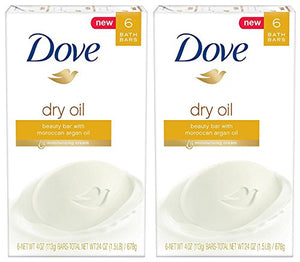 Dove Beauty Bath Bar, Dry Oil, 4 Ounce, 6 Bar (Pack of 2) 12 Bars Total