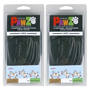 Pawz Water-Proof Dog Boot, Black, Large (2 Pack)