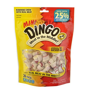 Dingo Brand Dog Rawhide Chews, Mini, White, 26 Count per Pack (3 Packs Total)