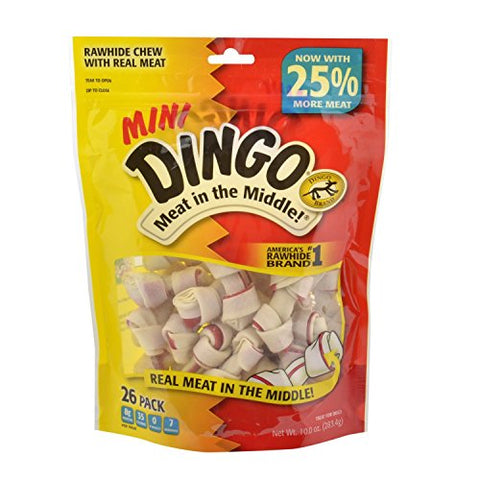 Dingo Brand Dog Rawhide Chews, Mini, White, 26 Count per Pack (3 Packs Total)