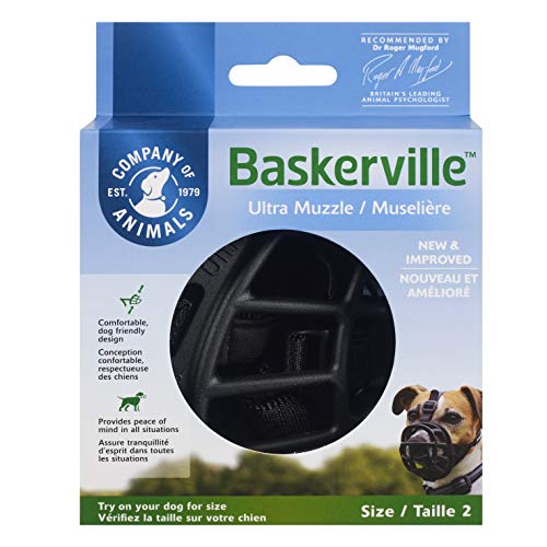 Baskerville Ultra Muzzle, dog muzzle to prevent biting and chewing, humane dog muzzle for small dogs, ideal for mini poodle, westie, jack russell terrier and more, Black