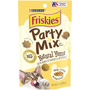 Purina Friskies Made in USA Facilities, Natural Cat Treats, Party Mix Natural Yums With Real Chicken - (10) 2.1 oz. Pouches