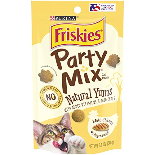 Purina Friskies Made in USA Facilities, Natural Cat Treats, Party Mix Natural Yums With Real Chicken - (10) 2.1 oz. Pouches