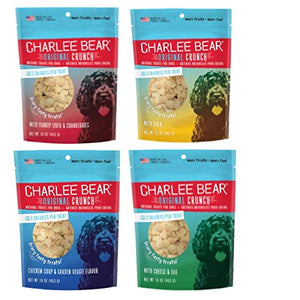 Charlee Bear Dog Treats Variety Pack includes Liver, Egg and Cheese, Chicken and Garden Vegetable, Turkey Liver and Cranberries (4 Pack)