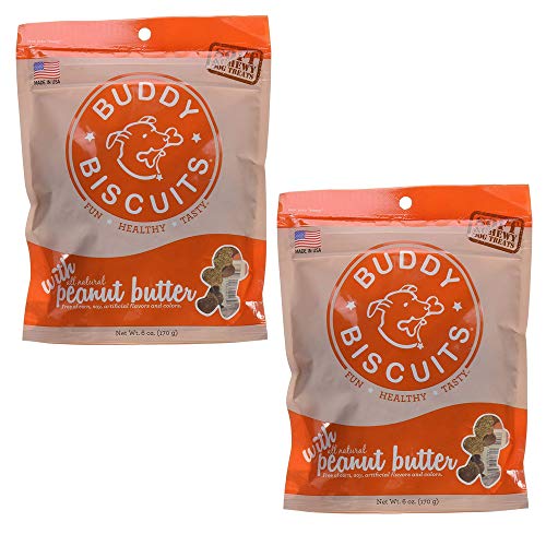 BUDDY BISCUITS Soft and Chewy Dog Treats w/Peanut Butter - 6oz. (Pack of 2)