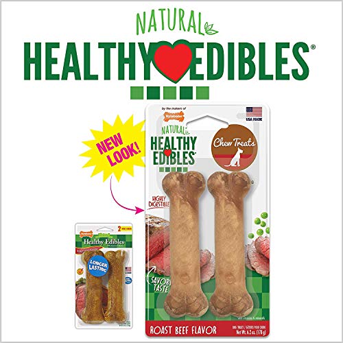 Nylabone Healthy Edibles Roast Beef Flavored Dog Treats | All Natural Grain Free Dog Treats Made in The USA Only | Small and Large Dog Chew Treats | 2 Count