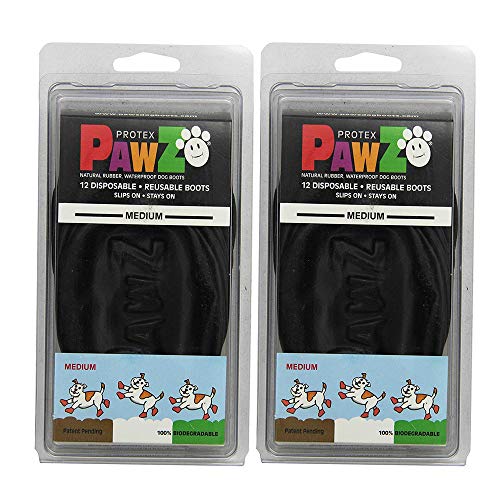 Pawz Water-Proof Dog Boot, Black, Medium (2 Pack)