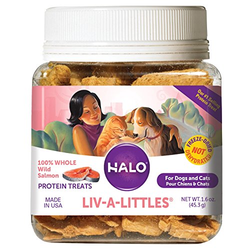 Halo Liv-A-Littles Grain Free Natural Dog Treats & Cat Treats, Freeze Dried Wild Salmon, 1.6-Ounce