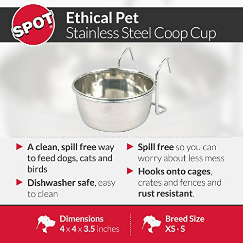 Ethical Pet Stainless Steel Coop Cup, Perfect Dog Bowls for Cages and crates 10-Ounce pet Food Bowl.