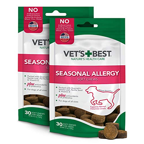 Vet's Best Seasonal Allergy Soft Chew Dog Supplements | Soothes Dogs Skin Irritation Due to Seasonal Allergies | Maintain Histamine Levels | 50 Chewable Tablets (2 Pack)