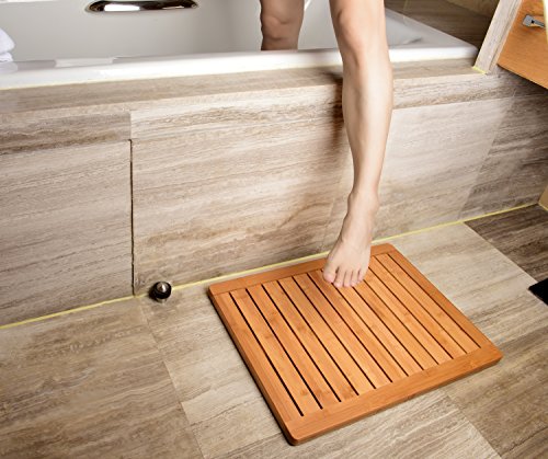 Bathequip Bamboo Floor Mat - Architecturally Pleasing, Elevates You to Dry Off - Rust and Mildew Resistant - Fully Guaranteed