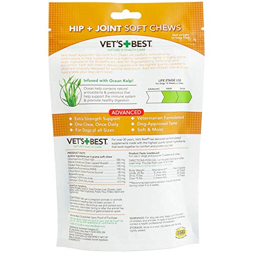 Vet's Best Hip & Joint Soft Chew Dog Supplements | Formulated with Glucosamine & Chondroitin to Support Dog Joint & Cartilage Health | 30 Day Supply