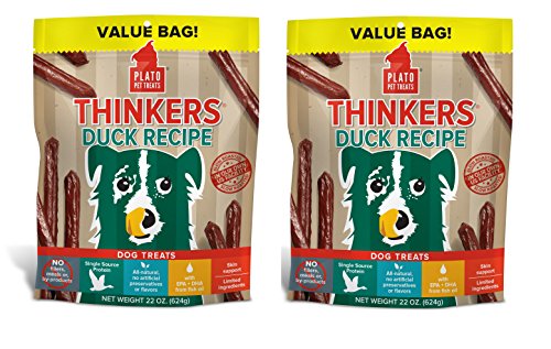 PLATO Dog Treats -Thinkers Natural Duck Sticks- 22 oz (2 Pack)