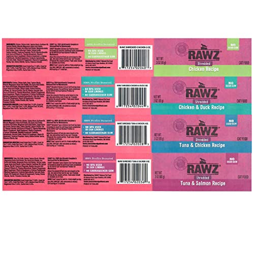 RAWZ Natural Premium Shredded Canned Cat Wet Food - Grain Free Made with Real Meat Ingredients No BPA or Gums - 3oz Cans 18 Count