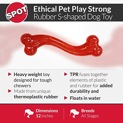 Ethical Pets Play Strong Virtually Indestructible Rubber S" Dog Bone Toy, 12-Inch Dog chew toy. (2-Pack)