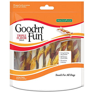 Good'N'Fun Triple Flavored Rawhide Twists For Dogs, 35 Count