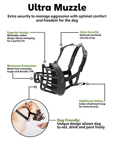 Baskerville Ultra Muzzle, dog muzzle to prevent biting and chewing, humane dog muzzle for extra large dogs, ideal for akita, bull mastiff, great dane, saint bernard, Newfoundland dogs, and more, Black