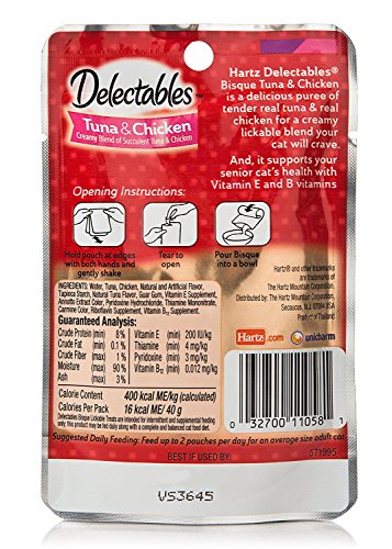 Delectables Bisque Senior 10 yrs+ With Vitamins E and B Lickable Treat Tuna & Chicken (4-Pouches) (NET WT 1.4 OZ EACH)