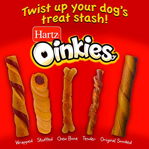 Hartz Oinkies Natural Smoked Pig Skin Twist Peanut Butter Stuffed Dog Treat Chews - 5 Pack