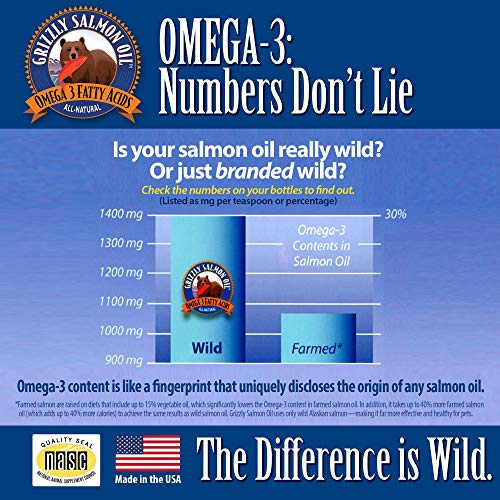 Grizzly Wild Alaskan Salmon Oil Dog Food Supplement Omega 3 Fatty Acids, 32 oz