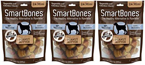 (3 Pack) SmartBones Vegetable and Chicken Mini Bones with Real Peanut Butter - 24 Bones per Pack