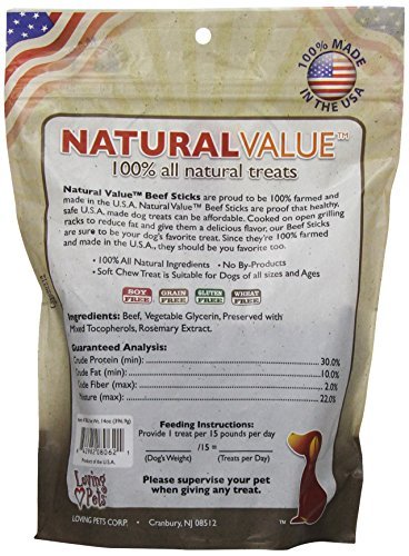 Loving Pets Natural Value All Natural Soft Chew Beef Sticks for Dogs, 14-Ounce