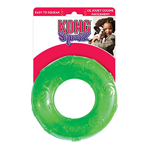KONG - Squeezz Ring - Strong Squeaky Dog Toy, bounces and squeaks even if punctured - For Large Dogs (Assorted Colors)
