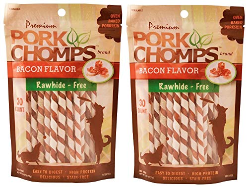 Scott Pet Products 60 Count Pork Chomps Bacon Twists Treat, Mini - 2 Pack