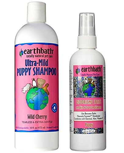 Earthbath Puppy Grooming Bundle - (1) Each: Ultra-Mild Wild Cherry Shampoo (16 ounces) and Deoderizing Spritz (8 Ounces)