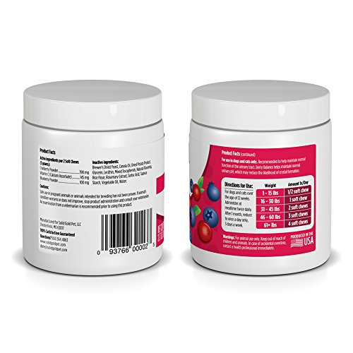 Solid Gold Dog & Cat Supplements for Urinary Tract Health and Testing; Berry Balance Chews and Powder with Antioxidant-rich cranberries plus pH Strips