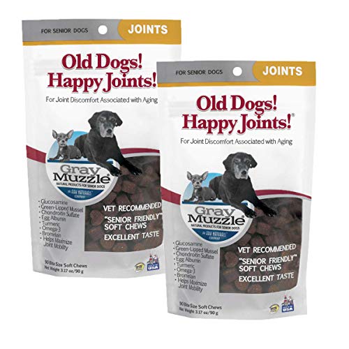 ARK NATURALS Gray Muzzle Old Dogs! Happy Joints! Dog Chews, Vet Recommended for Senior Dogs, Alleviates Joint Discomfort and Supports Mobility with Glucosamine, Chondroitin and Turmeric, 180 ct