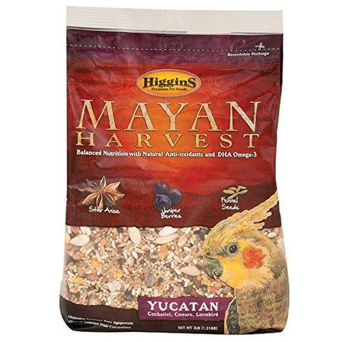 Higgins Mayan Harvest Yucatan Food Mix for Cockatiels, Lovebirds & Conures, 3 lbs.