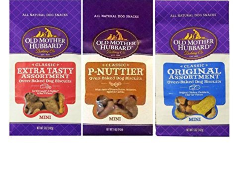 Old Mother Hubbard All Natural Oven-Baked Mini Dog Biscuits 3 Flavor Variety Bundle: (1) Classic Original Assortment, (1) Classic P-Nuttier, and (1) Classic Extra Tasty Assortment, 5 Oz. Ea. (3 Bags)